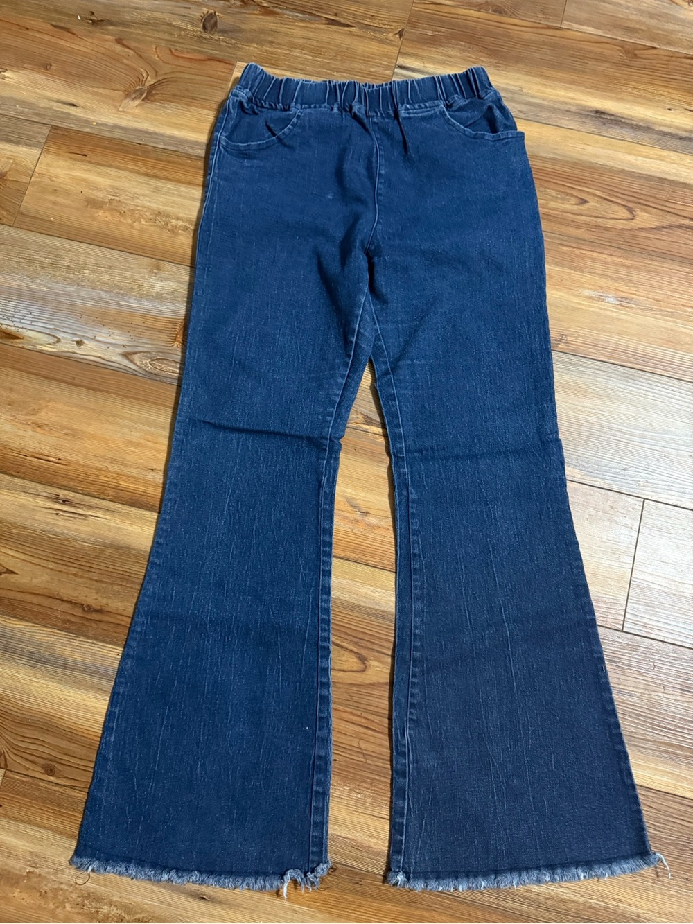 Umgee Dark Blue Flare Jeans with Frayed Hem
